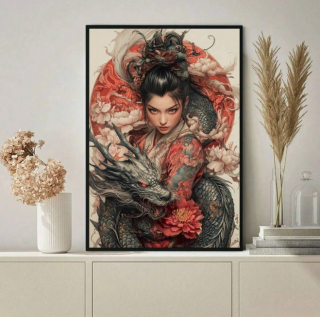 Preview: Diamond Painting Geisha & Drachen